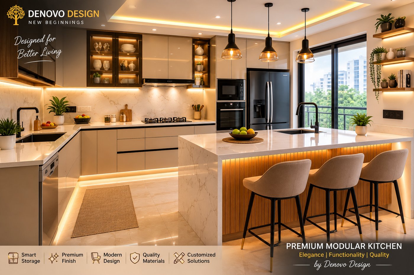 Premium modular kitchen design with island layout