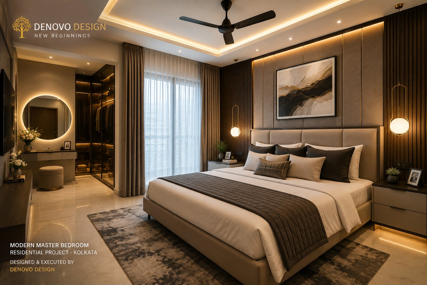 Modern master bedroom interior design with wardrobe